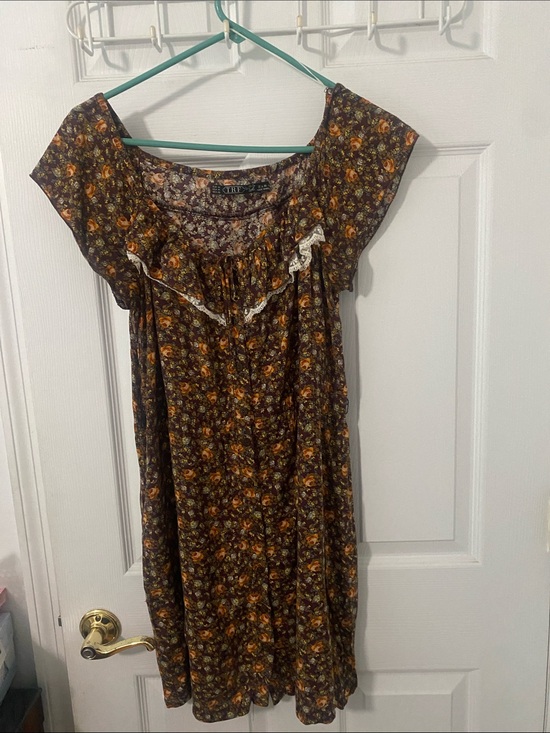 Zara Dresses & Skirts - Zara Brown Floral Mini Sundress w Orange Accents ruffled scoop neck M ptp 19
